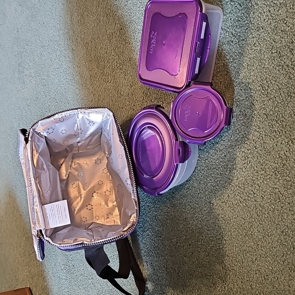 LocknLock Purple Insulated Lunch Bag with 3 Matching Containers. New, Never Used - Picture 7 of 9